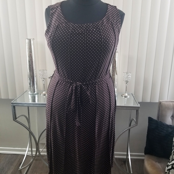 10900 Brown Belted Polka Dot Dress